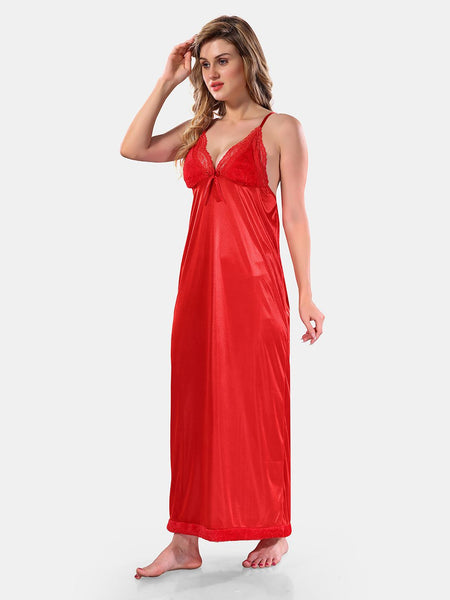 Be You V Neck Lace Up Details Satin Maxi Nightdress With Robe