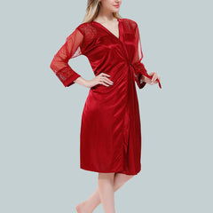 Be You Solid Lace Details Satin Nighty with Robe