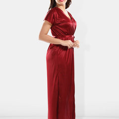 Be You Shoulder Straps Laced Nightdress With Satin Robe And Briefs