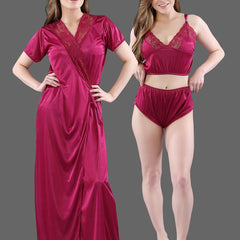 Be You Magenta Maxi Satin 3 Piece Nightdress