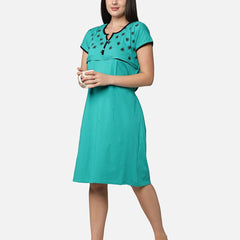 Be You Turquoise Blue Cotton Blend Maternity Nightdress