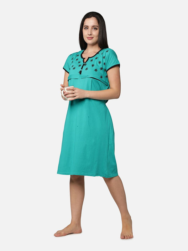 Be You Turquoise Blue Cotton Blend Maternity Nightdress