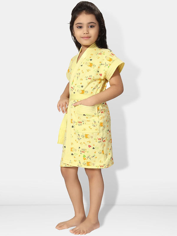 Be You Yellow Conversational Cotton Drawstring Knee Length Bath Robe