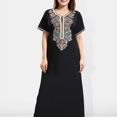 Be You Ethnic Motifs Embroidered Maxi Nightdress