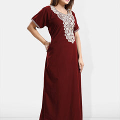 Be You Ethnic Motifs Embroidered Maxi Nightdress