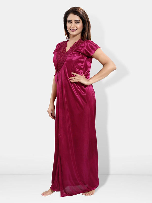 Be You Pack Of 6 Satin Maxi Wrap Nightdress With Lingerie Set