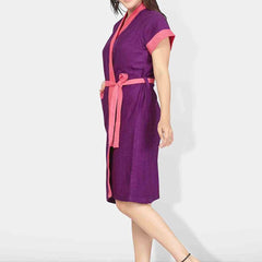 Be You Violet Solid Cotton Drawstring Knee Length Bath Robe