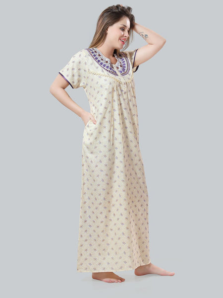 Be You Off White Embroidered Maxi Nightdress