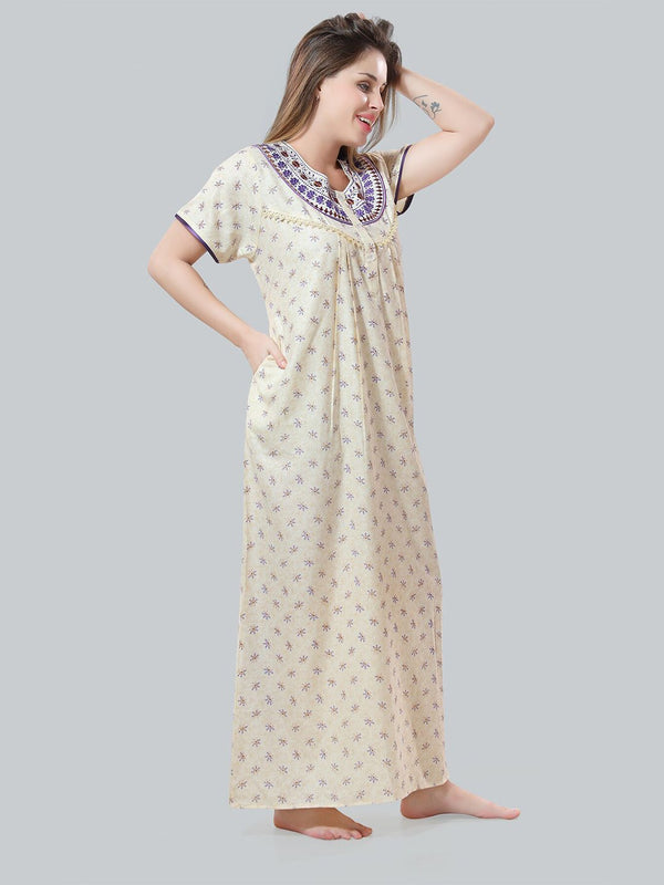 Be You Off White Embroidered Maxi Nightdress