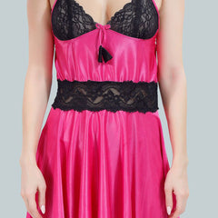 Be You Solid Lace Details Satin Nighty with Robe