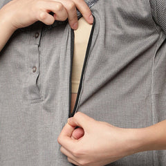 Be You Women Grey Printed Maxi Maternity Nightdress