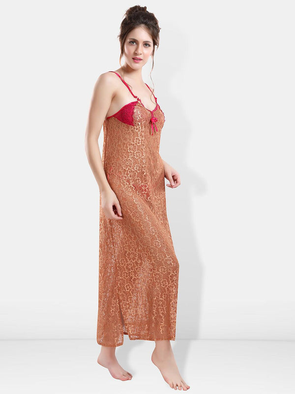 Be You Self Designed Shoulder Straps Satin Maxi Nightdress With Robe