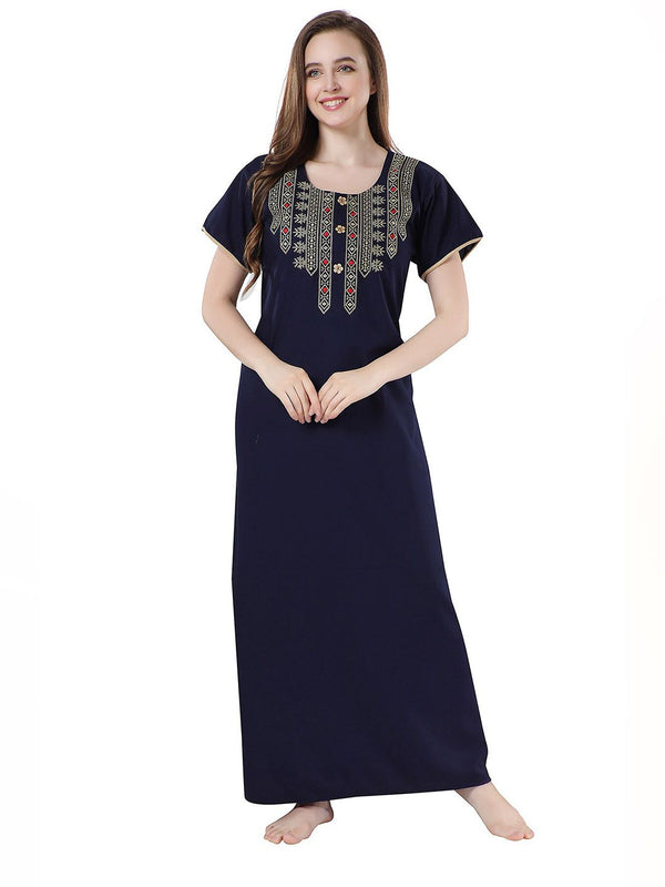 Be You Navy Blue Embroidered Maxi Nightdress