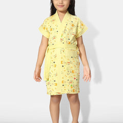 Be You Yellow Conversational Cotton Drawstring Knee Length Bath Robe