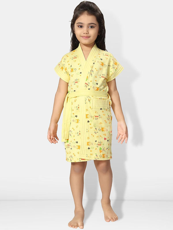 Be You Yellow Conversational Cotton Drawstring Knee Length Bath Robe