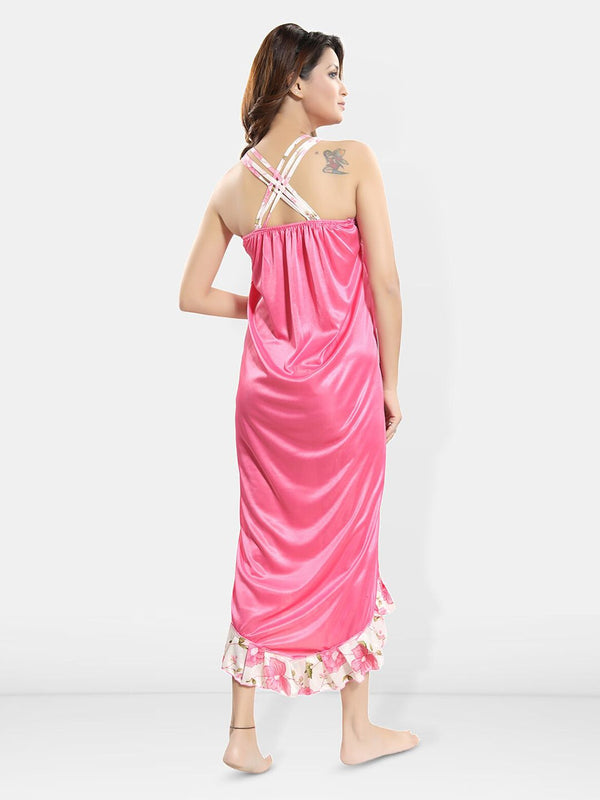 Be You Printed Shoulder Straps Satin Midi Nightdress