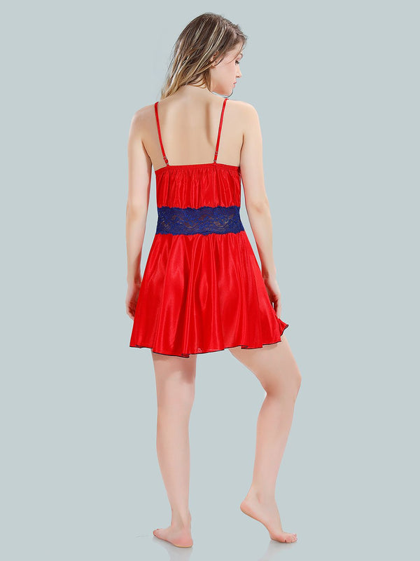 Be You Solid Lace Details Satin Nighty with Robe