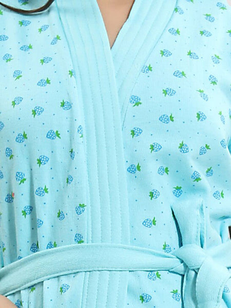Be You Blue Conversational Cotton Drawstring Knee Length Bath Robe
