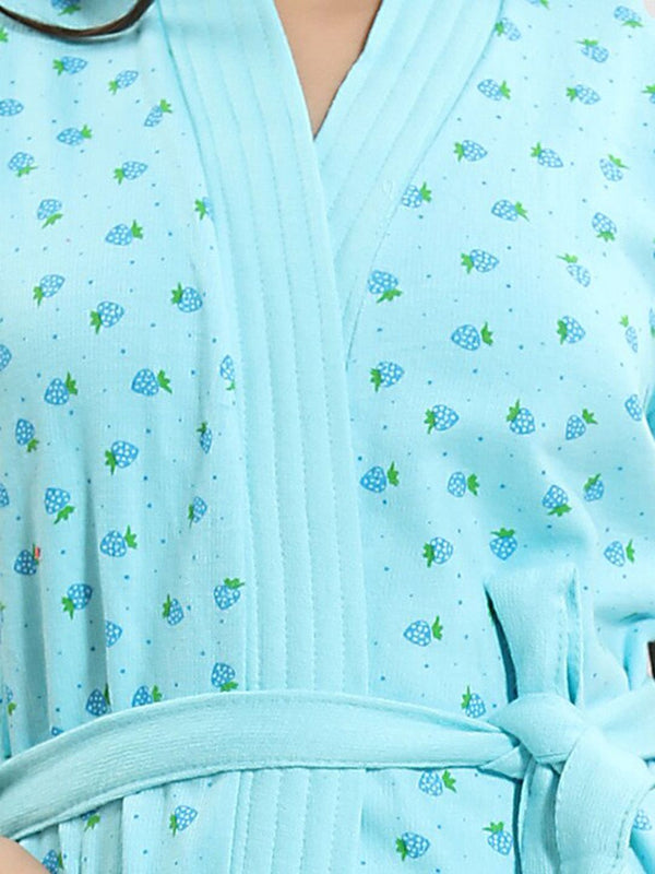 Be You Blue Conversational Cotton Drawstring Knee Length Bath Robe