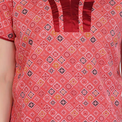 Be You Women Peach-Coloured Printed Maxi Nightdress
