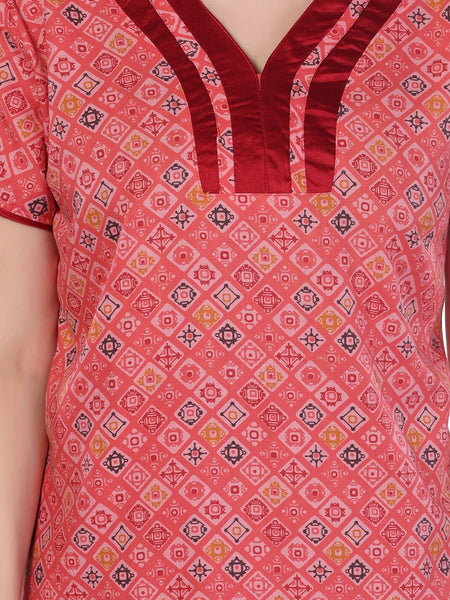 Be You Women Peach-Coloured Printed Maxi Nightdress