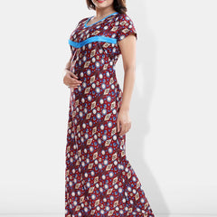Be You Floral Printed Maxi Satin Maternity Nightdress