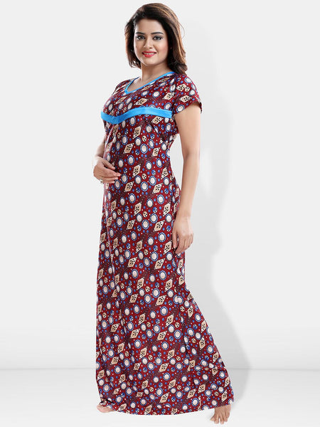 Be You Floral Printed Maxi Satin Maternity Nightdress
