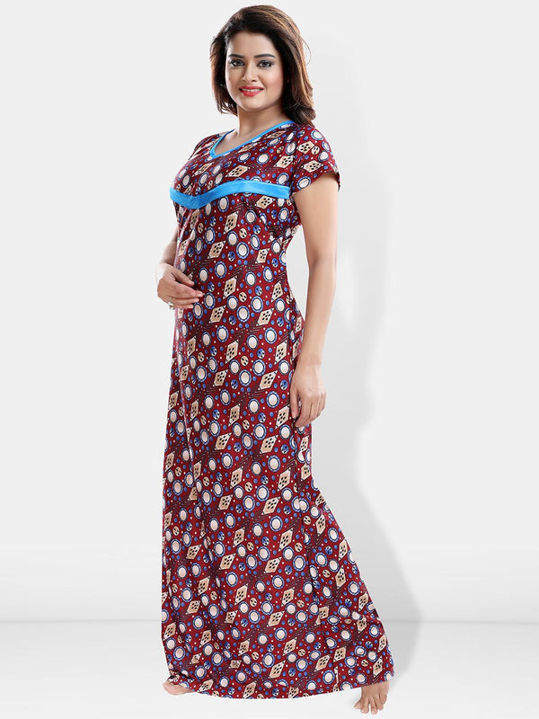 Be You Floral Printed Maxi Satin Maternity Nightdress
