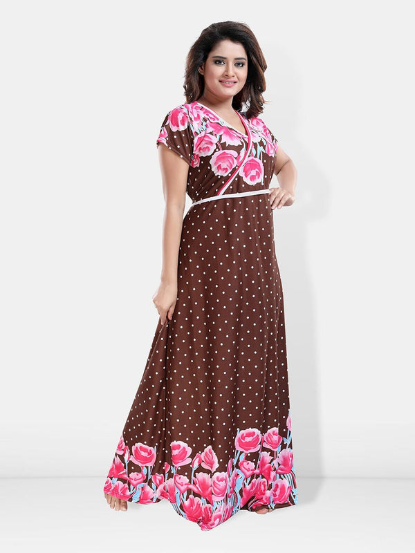 Be You Printed V-Neck Satin Maxi Nightdress