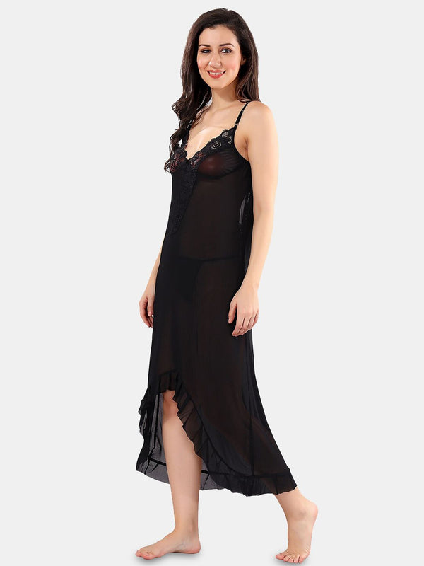 Be You High-Low Hem Net Shoulder Straps Baby Doll