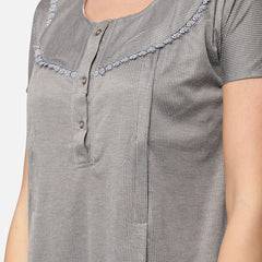 Be You Women Grey Printed Maxi Maternity Nightdress