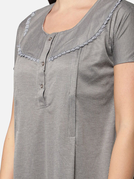 Be You Women Grey Printed Maxi Maternity Nightdress