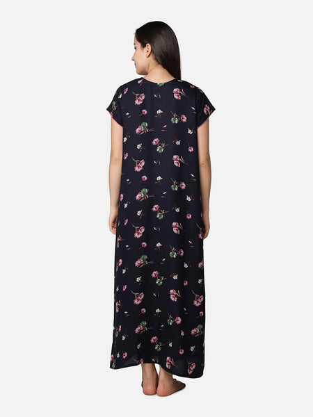 Be You Blue Printed Maxi Nightdress Alpine Feeding / Maternity Gown For Women