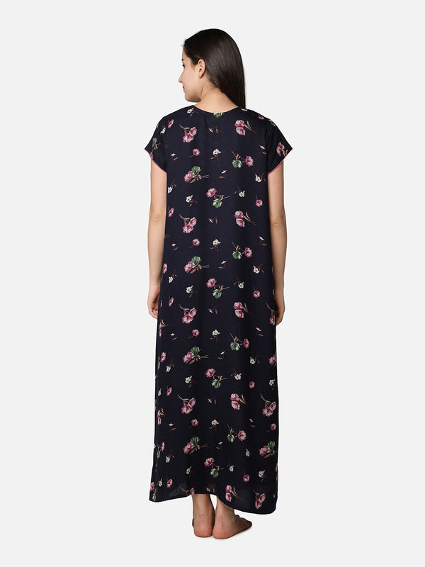 Be You Blue Printed Maxi Nightdress Alpine Feeding / Maternity Gown For Women