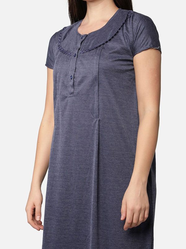 Be You Women Blue Printed Cotton Blend Maxi Maternity Nightdress