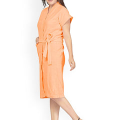 Be You Peach Solid Cotton Drawstring Knee Length Bath Robe-L/XL