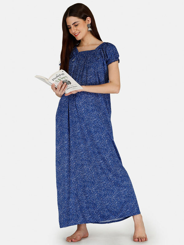 Be You Women Printed Satin Maxi Nightdress