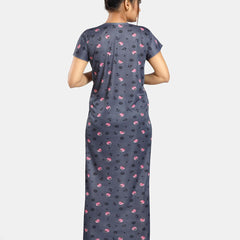 Be You Floral Printed Satin Maternity Maxi Sweat Nightdress