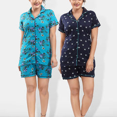 Be You Pack Of 2 Lapel Collar Floral Printed Night Suits