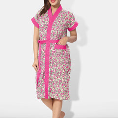 Be You Women Printed Cotton Anti-bacterial Super Soft Bath Robe With Belt