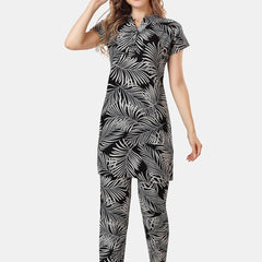 Be You Tropical Printed Mandarin Collar Longline Night Suit