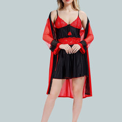 Be You V Neck Lace Up Details Satin Nightdress With Robe