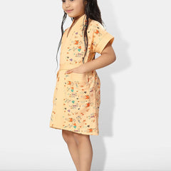 Be You Peach Conversational Cotton Drawstring Knee Length Bath Robe