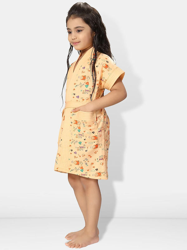 Be You Peach Conversational Cotton Drawstring Knee Length Bath Robe