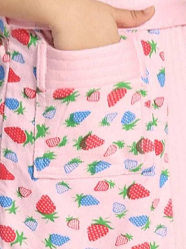 Be You Strawberry Print Pink Conversational Cotton Drawstring Knee Length Bath Robe