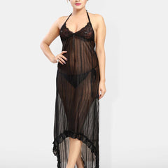 Be You Self Design Halter Neck Net Baby Doll With Brief