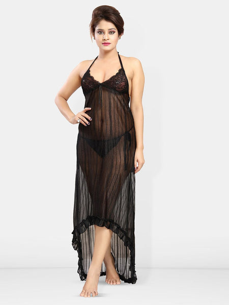 Be You Self Design Halter Neck Net Baby Doll With Brief