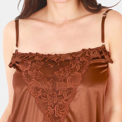 Be You Floral Lace Shoulder Straps Satin Maxi Nightdress With Robe