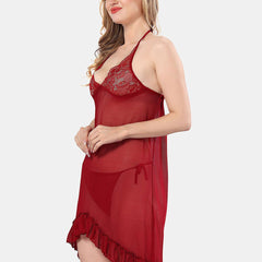 Be You Halter Neck Net Baby Doll With Briefs