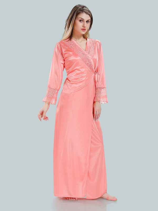 Be You Floral Lace V-Neck Satin Night Dress With Robe